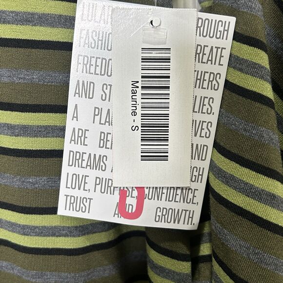 LulaRoe Women’s Striped Army Green Flare Sleeve Maurine Dress Size Small NEW - Picture 6 of 13